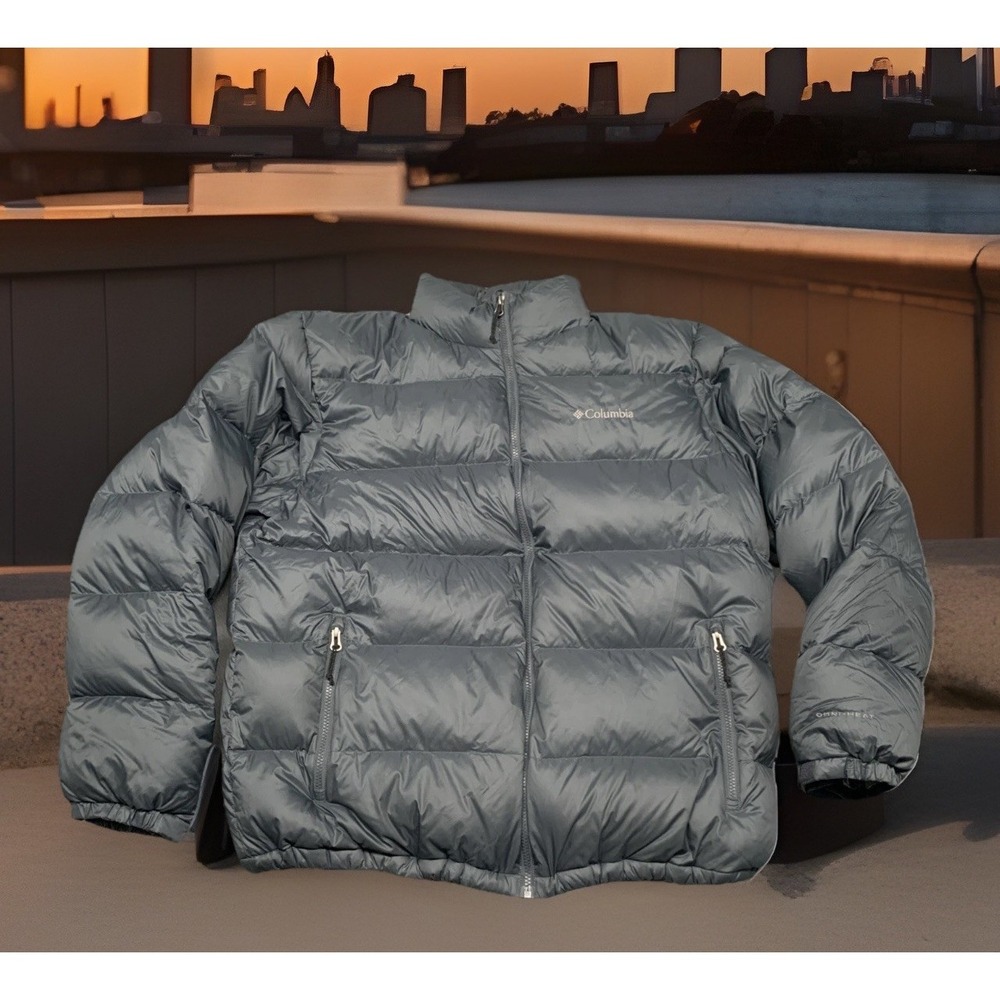 Columbia Jacket Mens XL Gray‎ Omni-Heat Duck Down Puffer Full Zip Winter Hiking